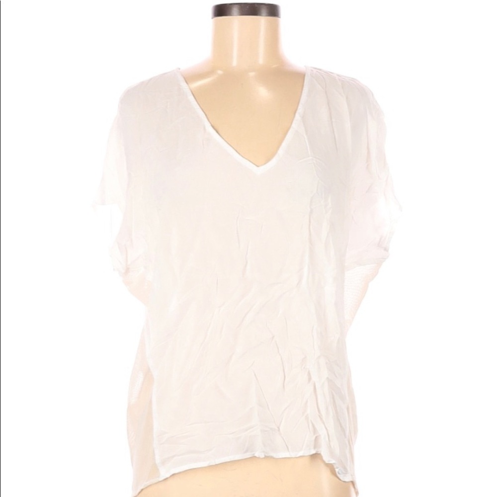 Guess v neck shirt white medium sheer mesh